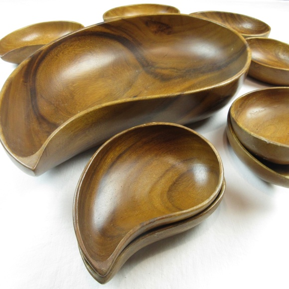 Vintage Mid Century Teak Salad Bowl Set - Picture 4 of 7